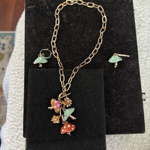 Bella Jack. EUC. Mushroom Charm Necklace and Matching Earrings.